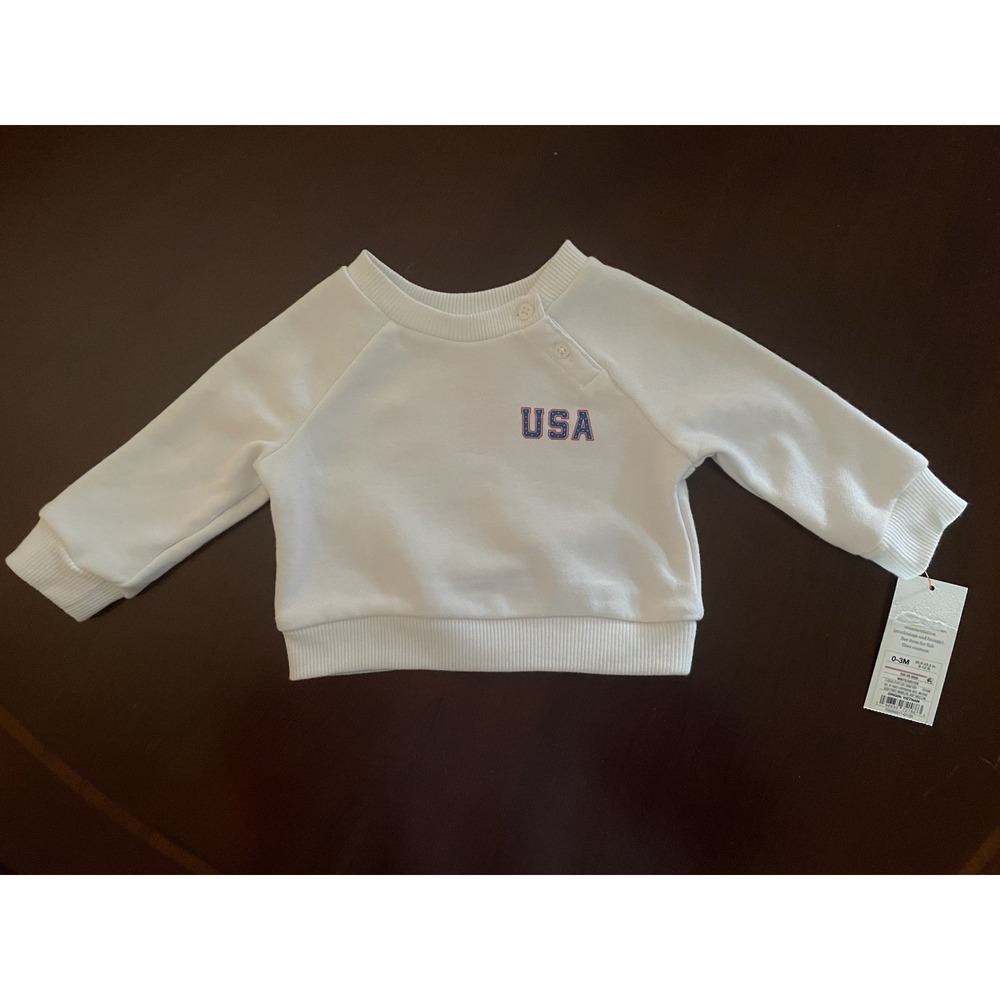 Cat & Jack Unisex Baby White Pullover USA Sweat Shirt Size 0-3M New with Tags